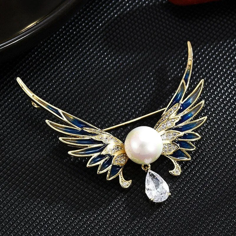 China-Chic Enamel Angel Wings Brooch