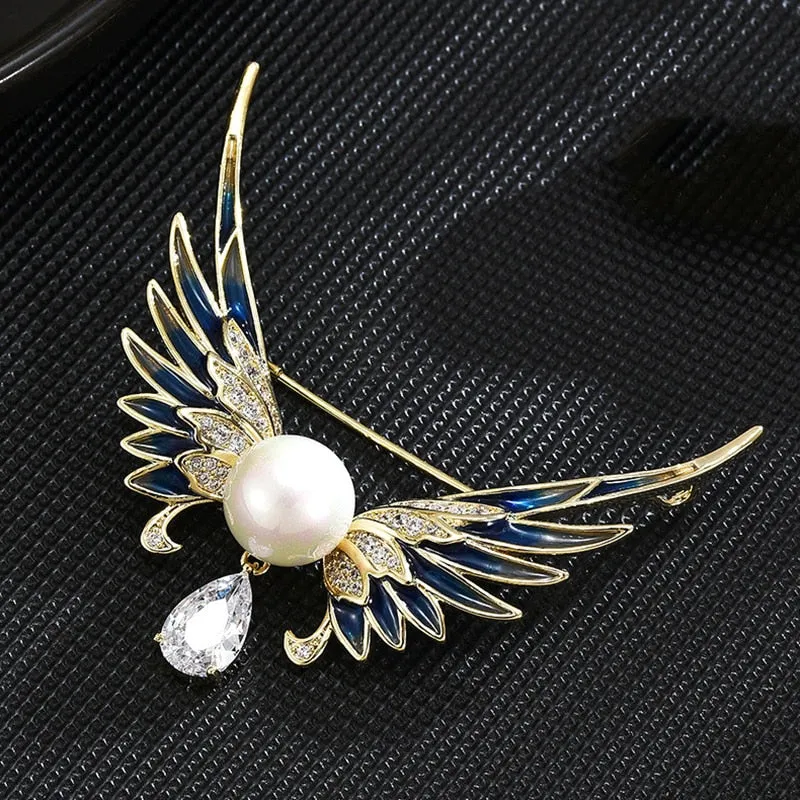 China-Chic Enamel Angel Wings Brooch