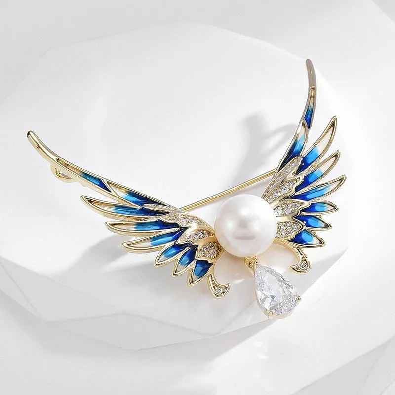 China-Chic Enamel Angel Wings Brooch