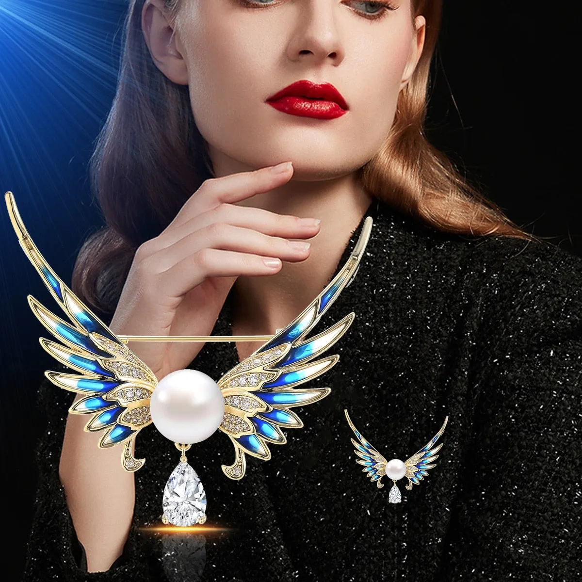 China-Chic Enamel Angel Wings Brooch