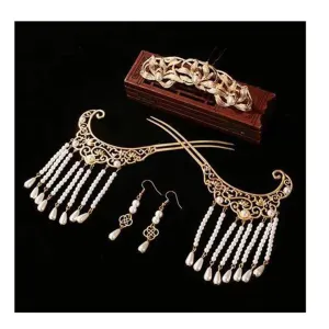 Chinese Hair Accessories, Hair Crowns, Earrings, Hairpins, Hanfu, And Accessories 5Pcs
