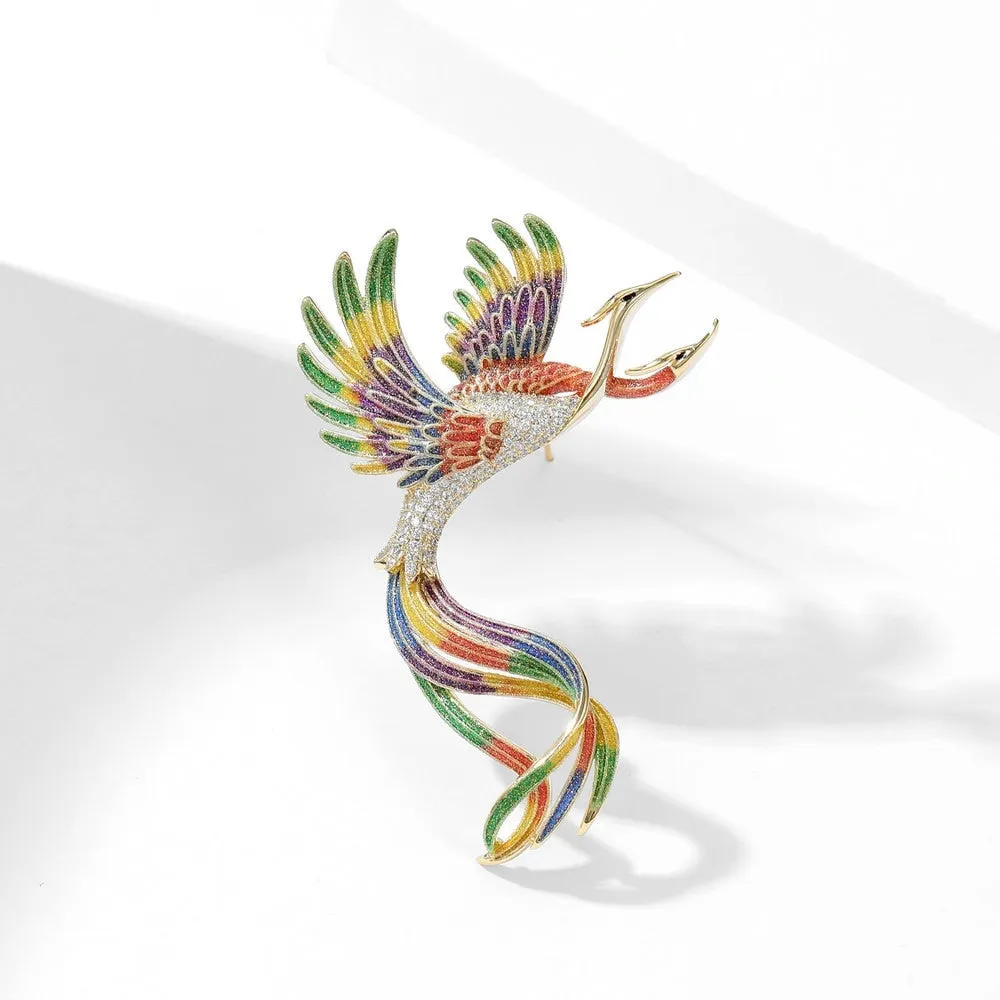 Chinese Style Copper Micro Inlaid Cubic Zirconia Phoenix Brooch Jewelry Gift
