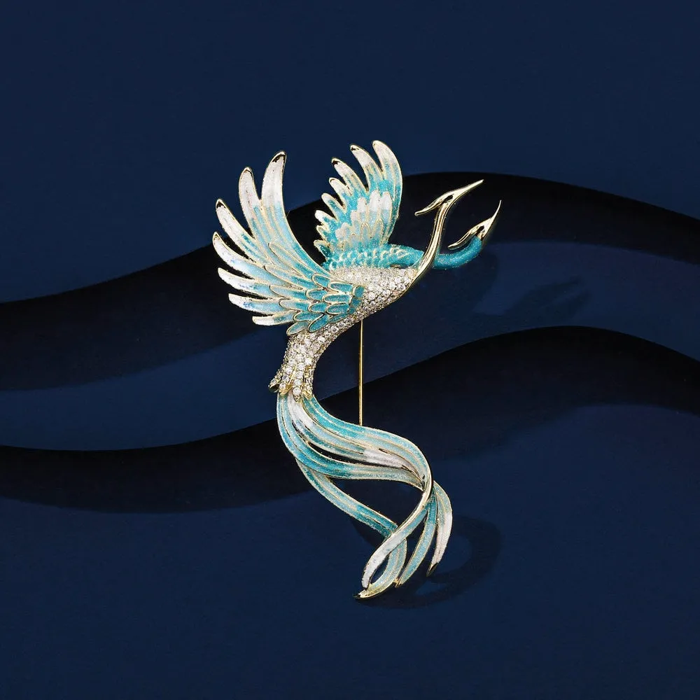 Chinese Style Copper Micro Inlaid Cubic Zirconia Phoenix Brooch Jewelry Gift