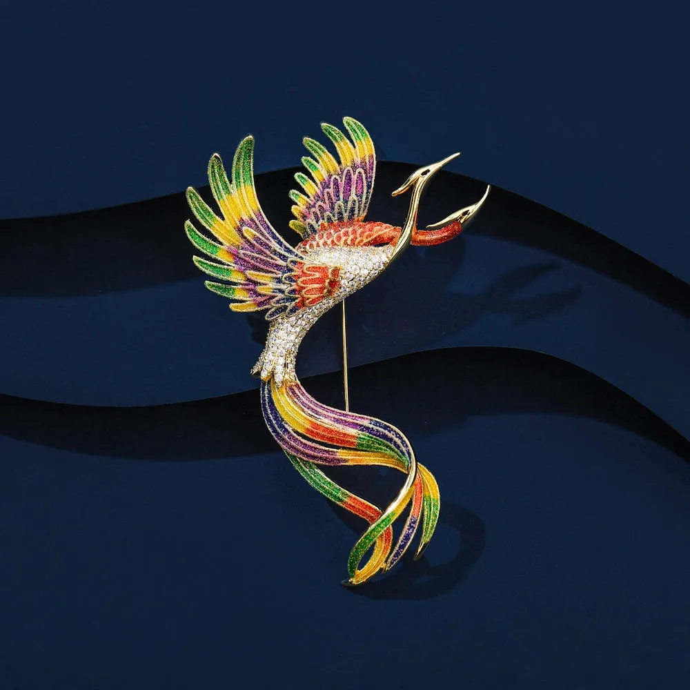 Chinese Style Copper Micro Inlaid Cubic Zirconia Phoenix Brooch Jewelry Gift