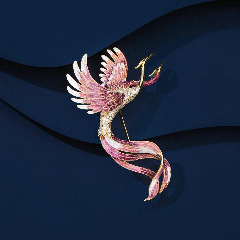 Chinese Style Copper Micro Inlaid Cubic Zirconia Phoenix Brooch Jewelry Gift