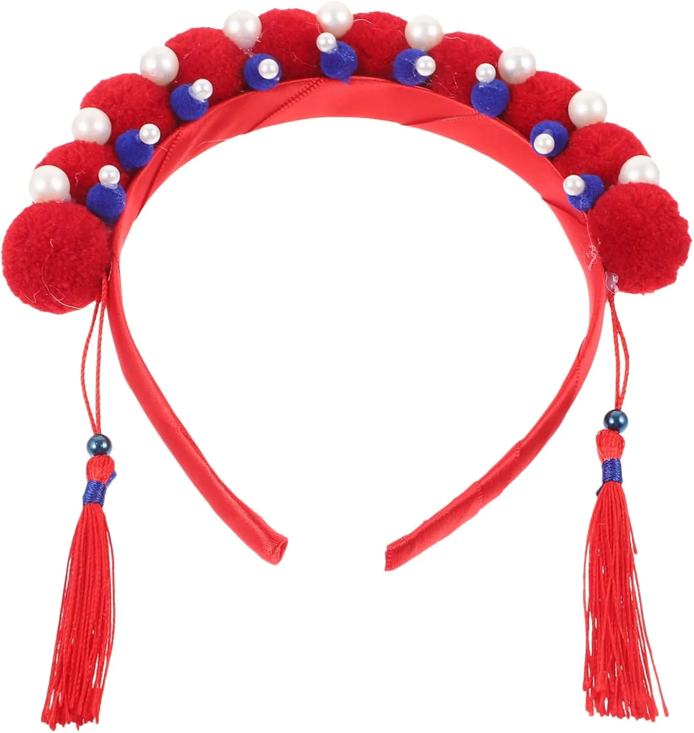 Chinese Style Opera Headband Tassel Headband Furry Ball Pearl Hair Accessory for Women