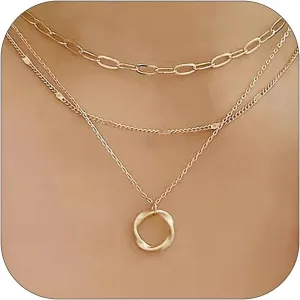 Choistily Gold Layered Necklaces for Women Gold Necklace Stack Dainty Necklace for Women Layering Herringbone Paperclip Necklace for Women Charm Necklace Gold Jewelry Gifts for Women