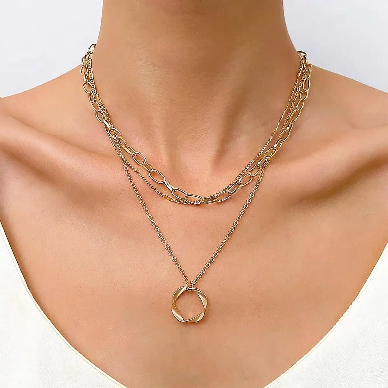 Choistily Gold Layered Necklaces for Women Gold Necklace Stack Dainty Necklace for Women Layering Herringbone Paperclip Necklace for Women Charm Necklace Gold Jewelry Gifts for Women