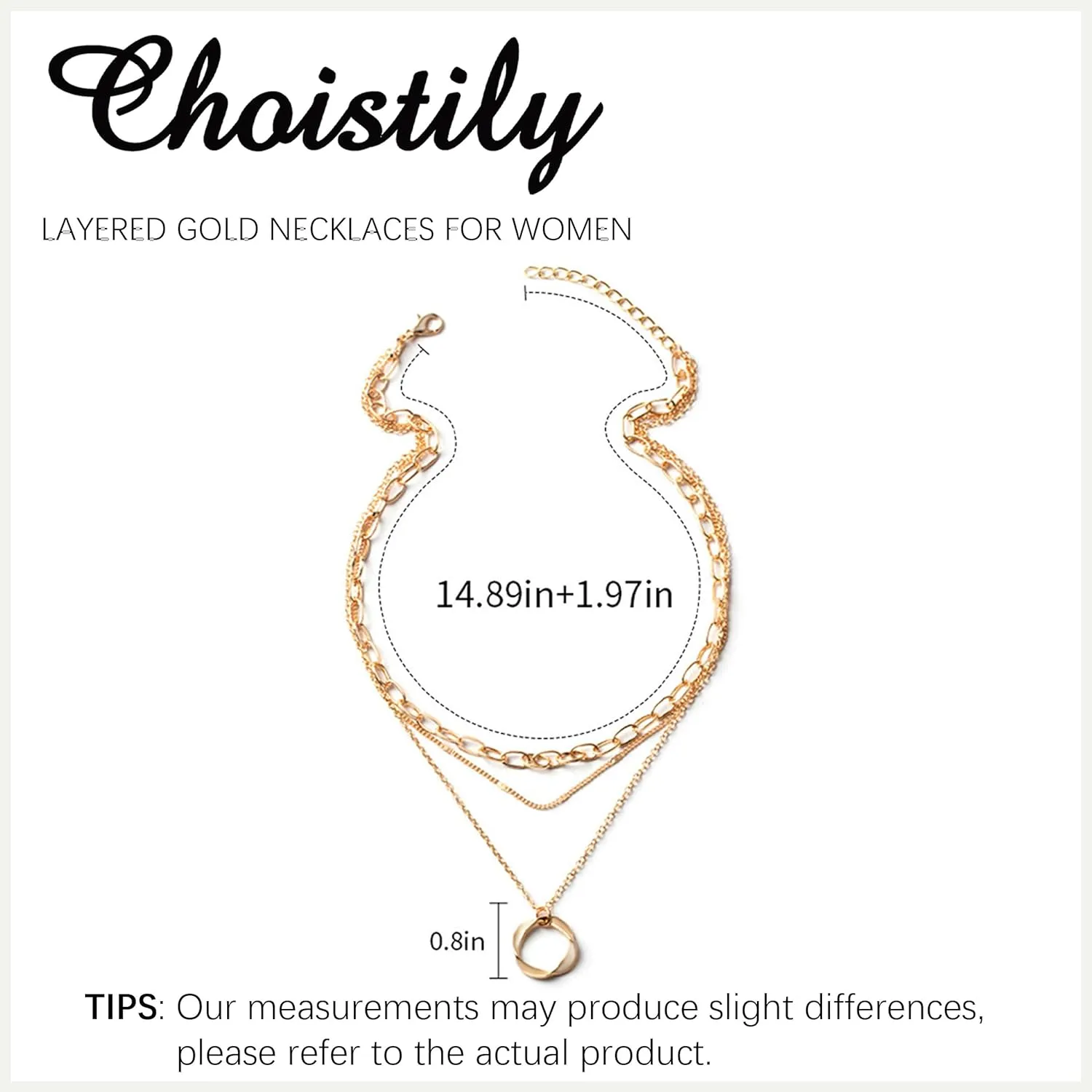 Choistily Gold Layered Necklaces for Women Gold Necklace Stack Dainty Necklace for Women Layering Herringbone Paperclip Necklace for Women Charm Necklace Gold Jewelry Gifts for Women