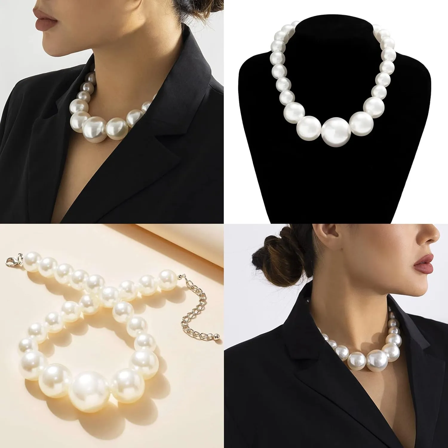 Choistily Pearl Necklace and Earring Set Red Pink Black Purple Pearl Jewelry Layered Faux Big Pearl Necklace Vintage Costume Jewelry for Women Pearl Costume Accessories Wedding Jewelry Trendy Gifts