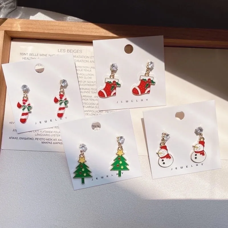 Christmas Earrings Cartoon Cute Santa Elk Earrings Sterling Silver Needle Sweet Girl Earrings Wholesale