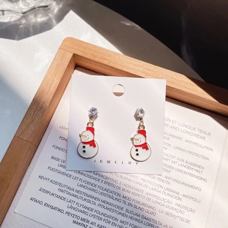 Christmas Earrings Cartoon Cute Santa Elk Earrings Sterling Silver Needle Sweet Girl Earrings Wholesale