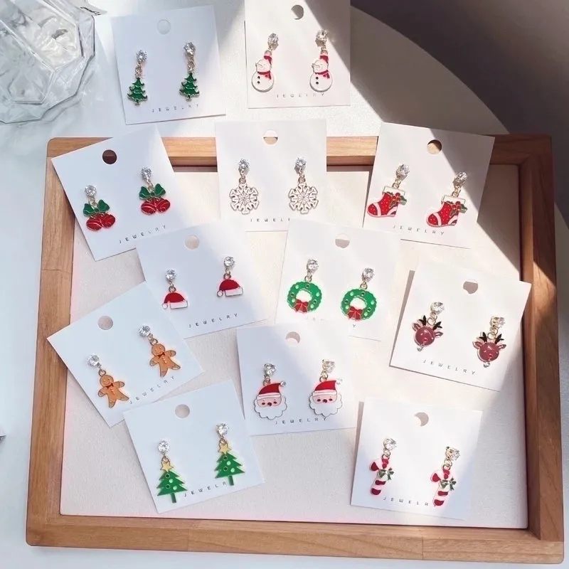 Christmas Earrings Cartoon Cute Santa Elk Earrings Sterling Silver Needle Sweet Girl Earrings Wholesale