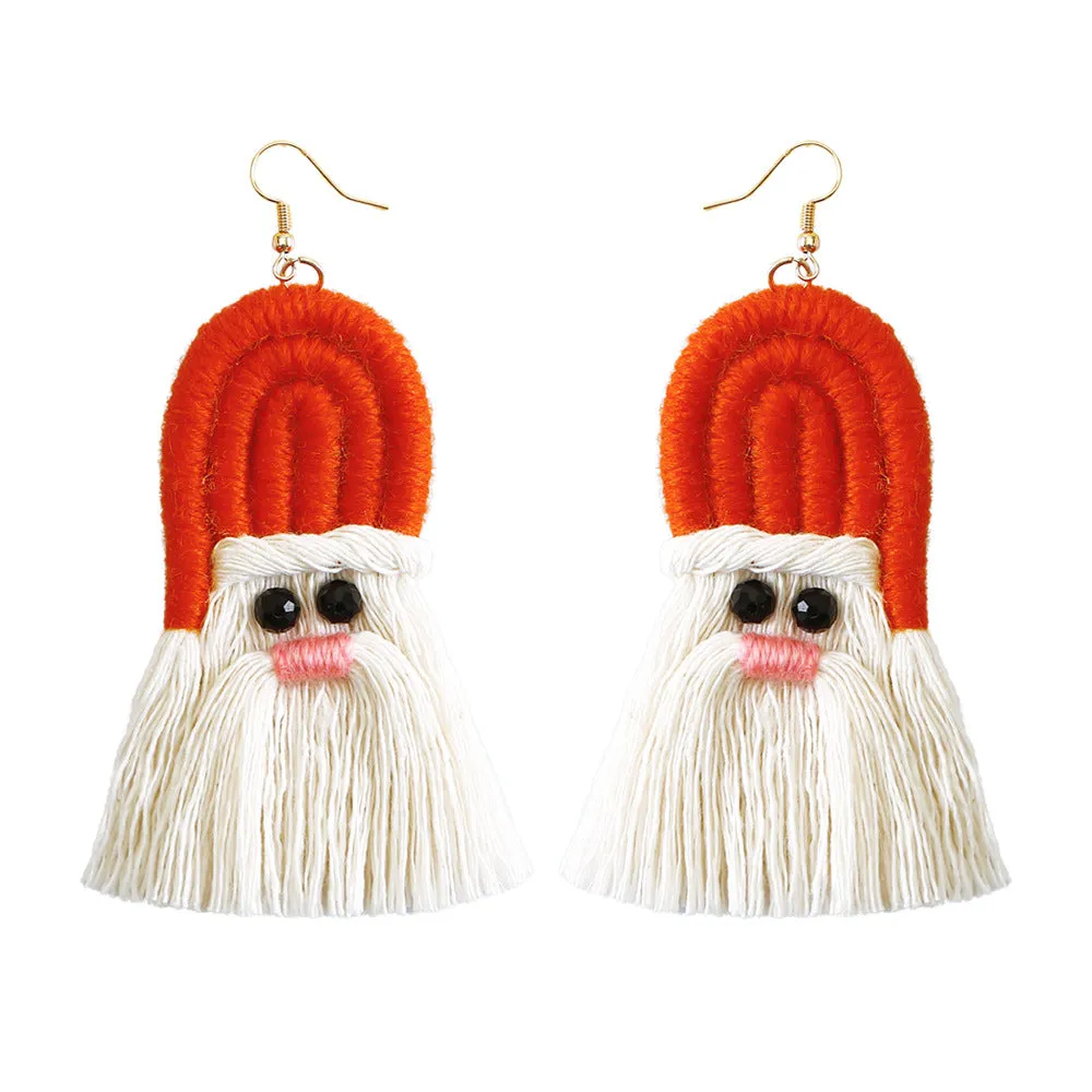 Christmas Earrings female creative cartoon christmas Bohemian tassel woven handmade earrings