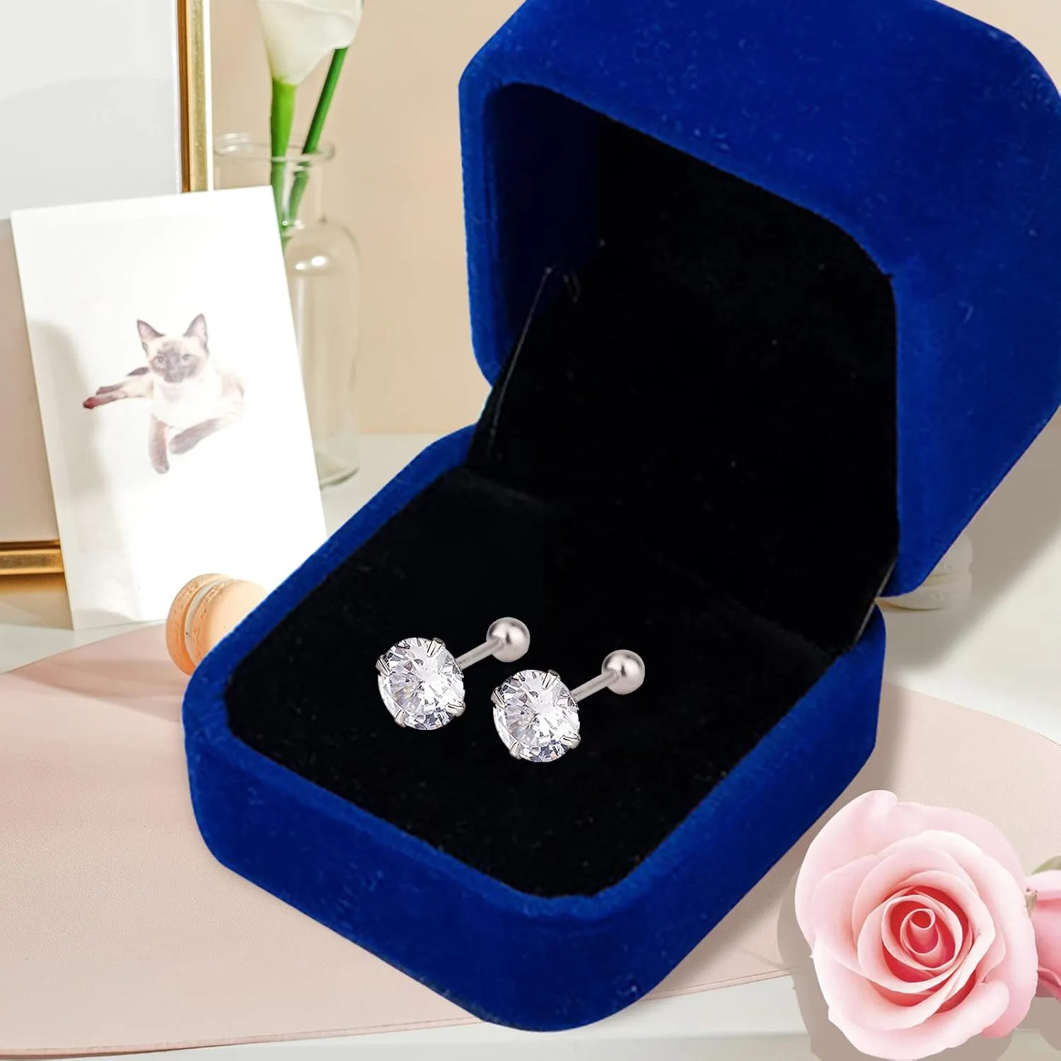 Christmas Earrings Screw Back Sterling Silver Cubic Zirconia Earrings Studs 3MM Genuine Natural Diamond Stud Earrings for Men Women Birthday Anniversar