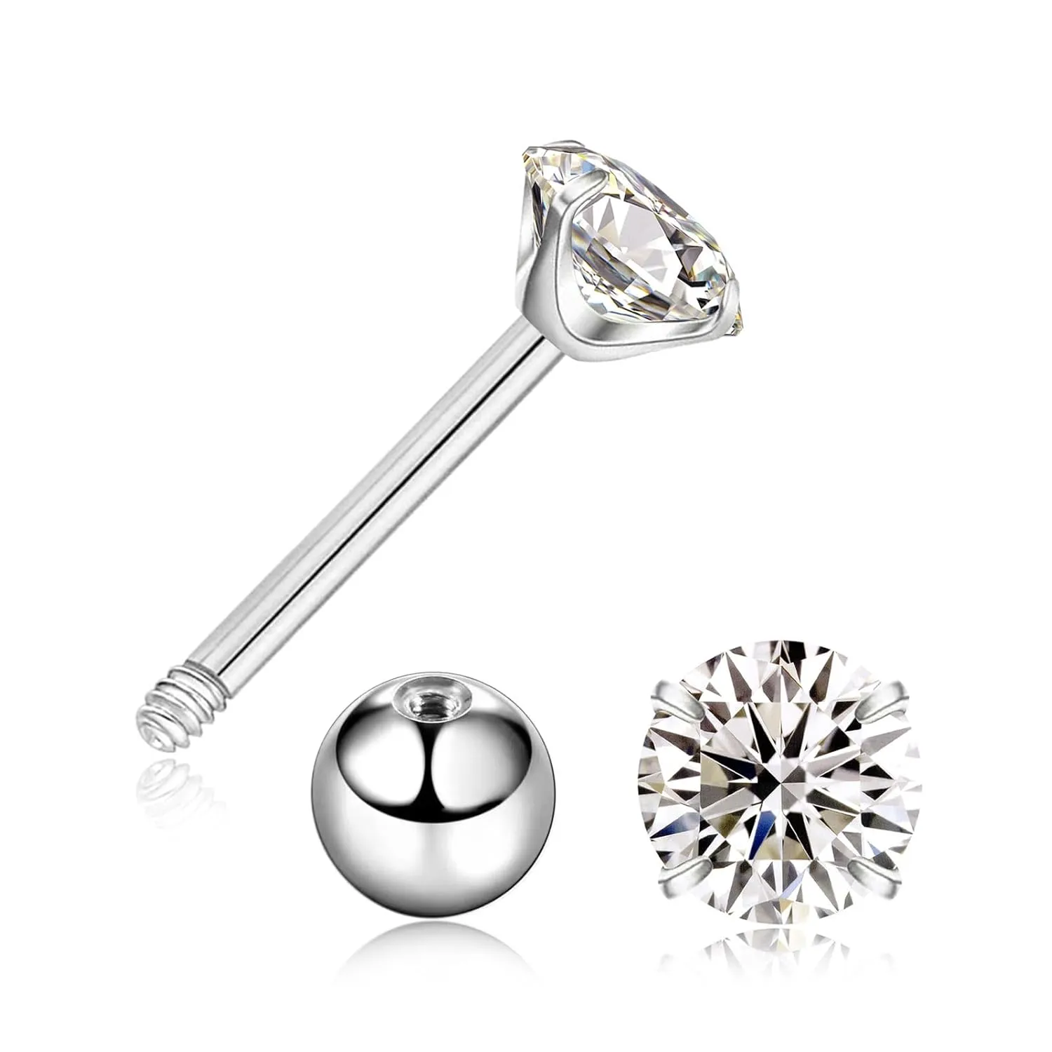 Christmas Earrings Screw Back Sterling Silver Cubic Zirconia Earrings Studs 3MM Genuine Natural Diamond Stud Earrings for Men Women Birthday Anniversar