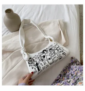 Christmas Gift Cartoon Graffiti Underarm Bag Female 2020 New Fashion Portable Bag Soft Leather Shoulder Bag For Women Quality Tote