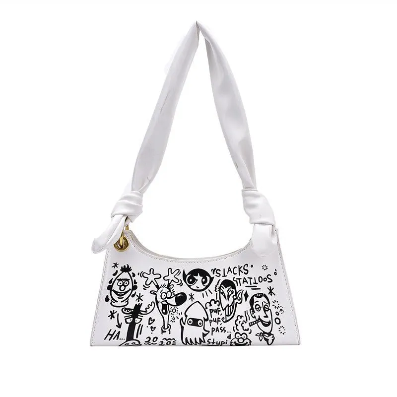 Christmas Gift Cartoon Graffiti Underarm Bag Female 2020 New Fashion Portable Bag Soft Leather Shoulder Bag For Women Quality Tote