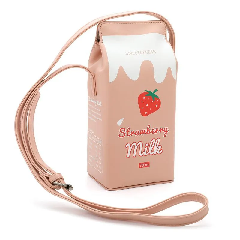 Christmas Gift creative milk box women shoulder bags designer cute fruit print lady messenger crossbody bags harajuku female small purses 2020