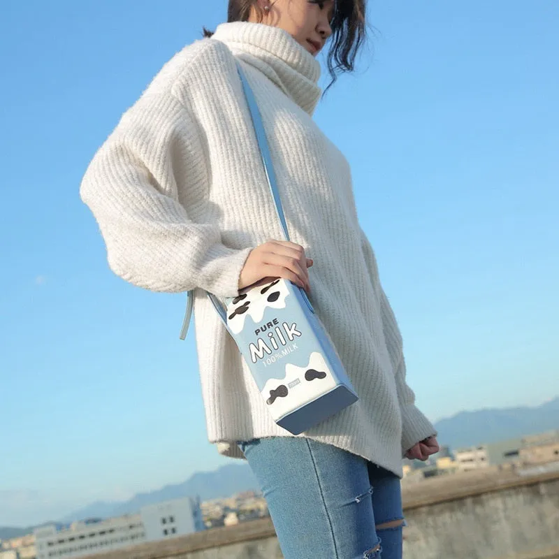 Christmas Gift creative milk box women shoulder bags designer cute fruit print lady messenger crossbody bags harajuku female small purses 2020