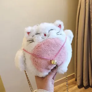 Christmas Gift The new lucky cat fur bag female 2020 trendy messenger bags plush cute small Bolsa cute gift winter Sac A Dos Mochila Mujer