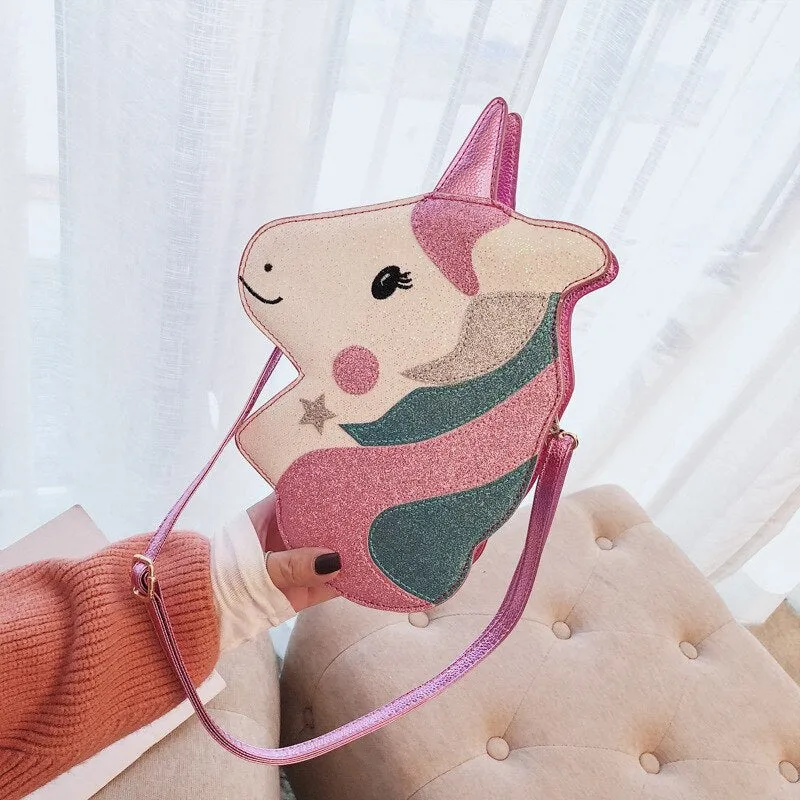 Christmas Gift Unicorn Flap Handbags Women Pu Leather Crossbody Bags Girl Phone Bags Casual Sequin Chain Messenger Ladies Shoulder Bags
