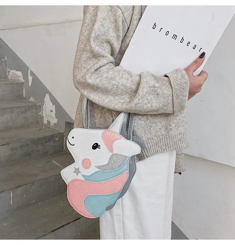 Christmas Gift Unicorn Flap Handbags Women Pu Leather Crossbody Bags Girl Phone Bags Casual Sequin Chain Messenger Ladies Shoulder Bags
