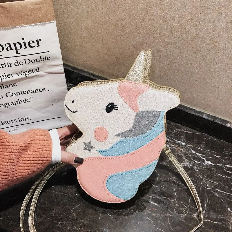 Christmas Gift Unicorn Flap Handbags Women Pu Leather Crossbody Bags Girl Phone Bags Casual Sequin Chain Messenger Ladies Shoulder Bags