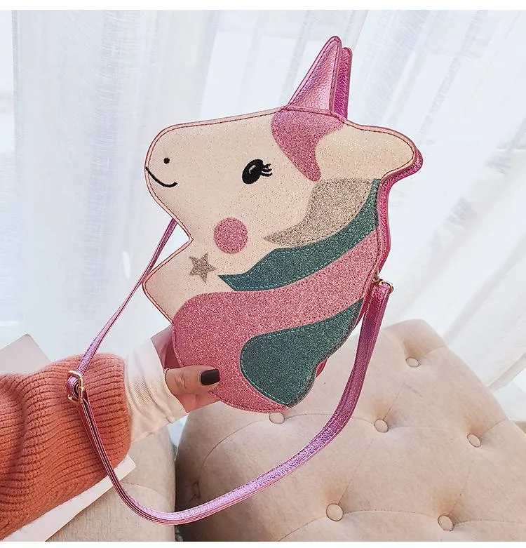 Christmas Gift Unicorn Flap Handbags Women Pu Leather Crossbody Bags Girl Phone Bags Casual Sequin Chain Messenger Ladies Shoulder Bags