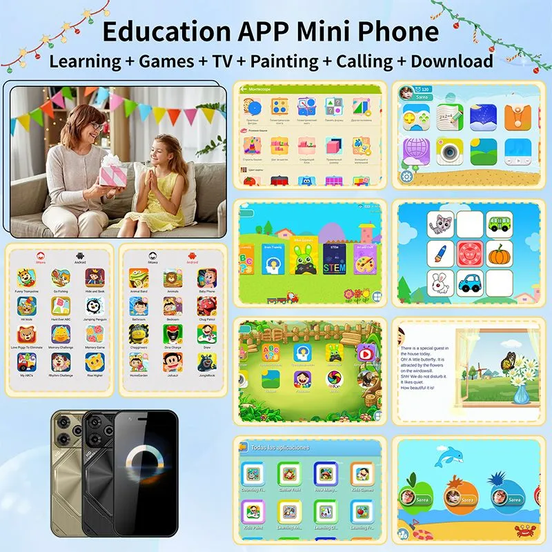 Christmas Gifts, New Student Phone 3 64GB Mini Smartphone with Fun Education APP Learning Games Painting Cartoon, Small Unlocked Smartphone, 3.0 HD Screen, 2600mAh Battery, Dual SlM