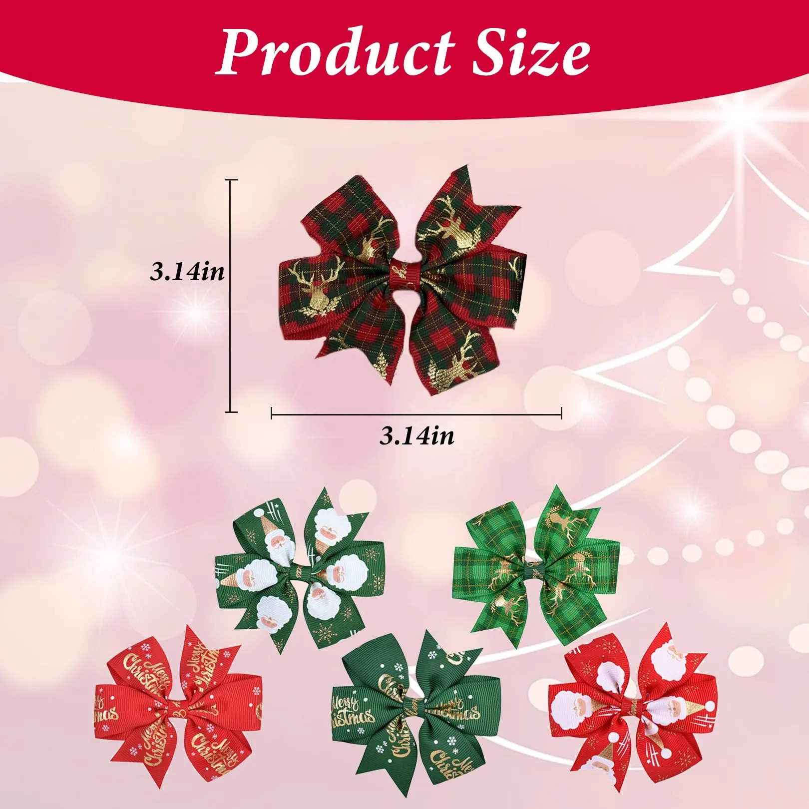 Christmas Hair Bows Clips for Toddler Baby Girls,6Pcs Christmas Bows for Hair Baby Alligator Hair Clips Xmas Hair Barrettes Red Green Bowknot Hairpin Christmas Hair Accessories for Women Girls Gifts
