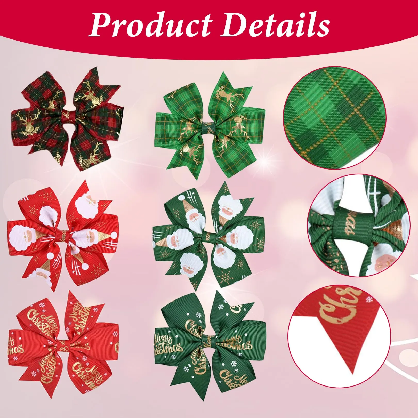 Christmas Hair Bows Clips for Toddler Baby Girls,6Pcs Christmas Bows for Hair Baby Alligator Hair Clips Xmas Hair Barrettes Red Green Bowknot Hairpin Christmas Hair Accessories for Women Girls Gifts