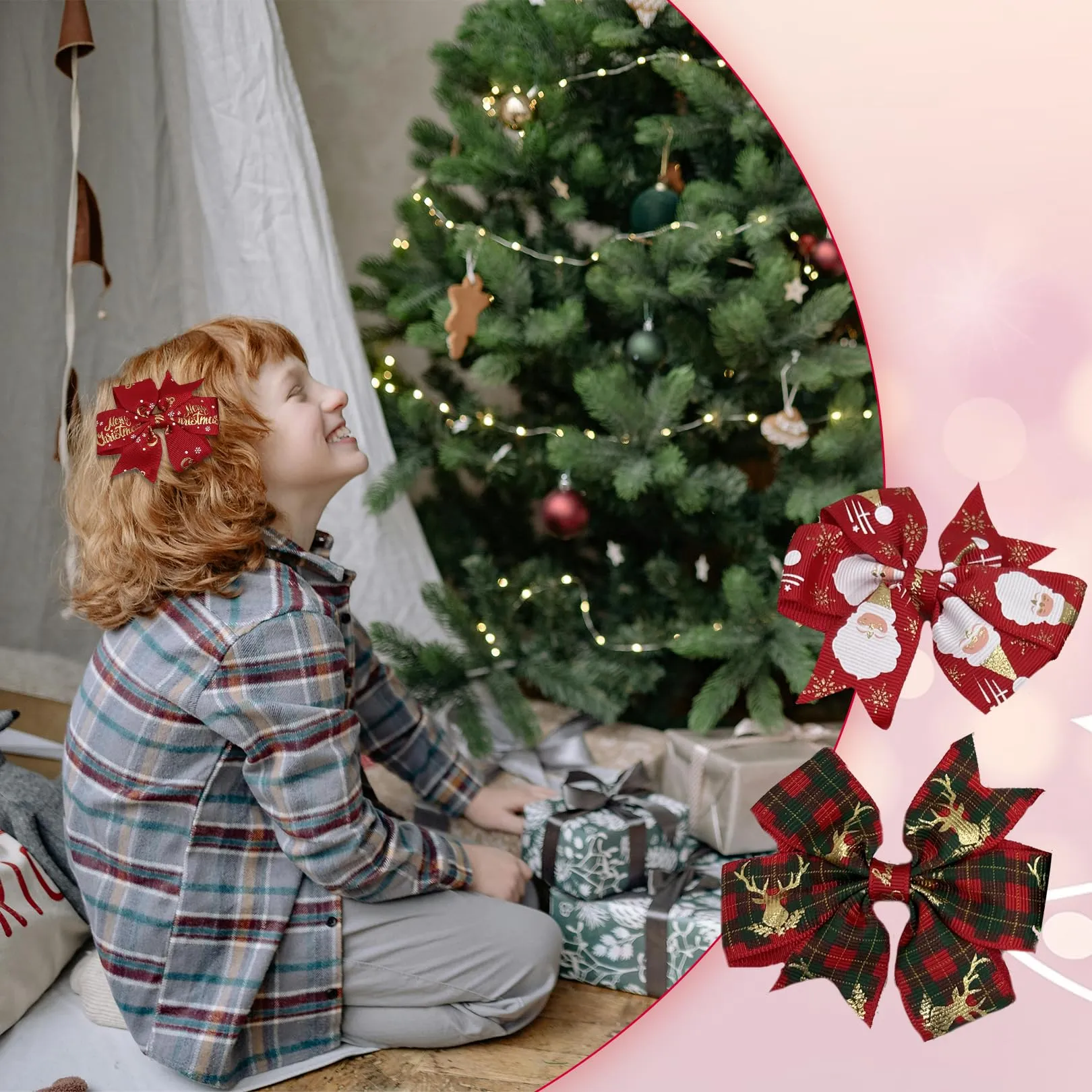 Christmas Hair Bows Clips for Toddler Baby Girls,6Pcs Christmas Bows for Hair Baby Alligator Hair Clips Xmas Hair Barrettes Red Green Bowknot Hairpin Christmas Hair Accessories for Women Girls Gifts