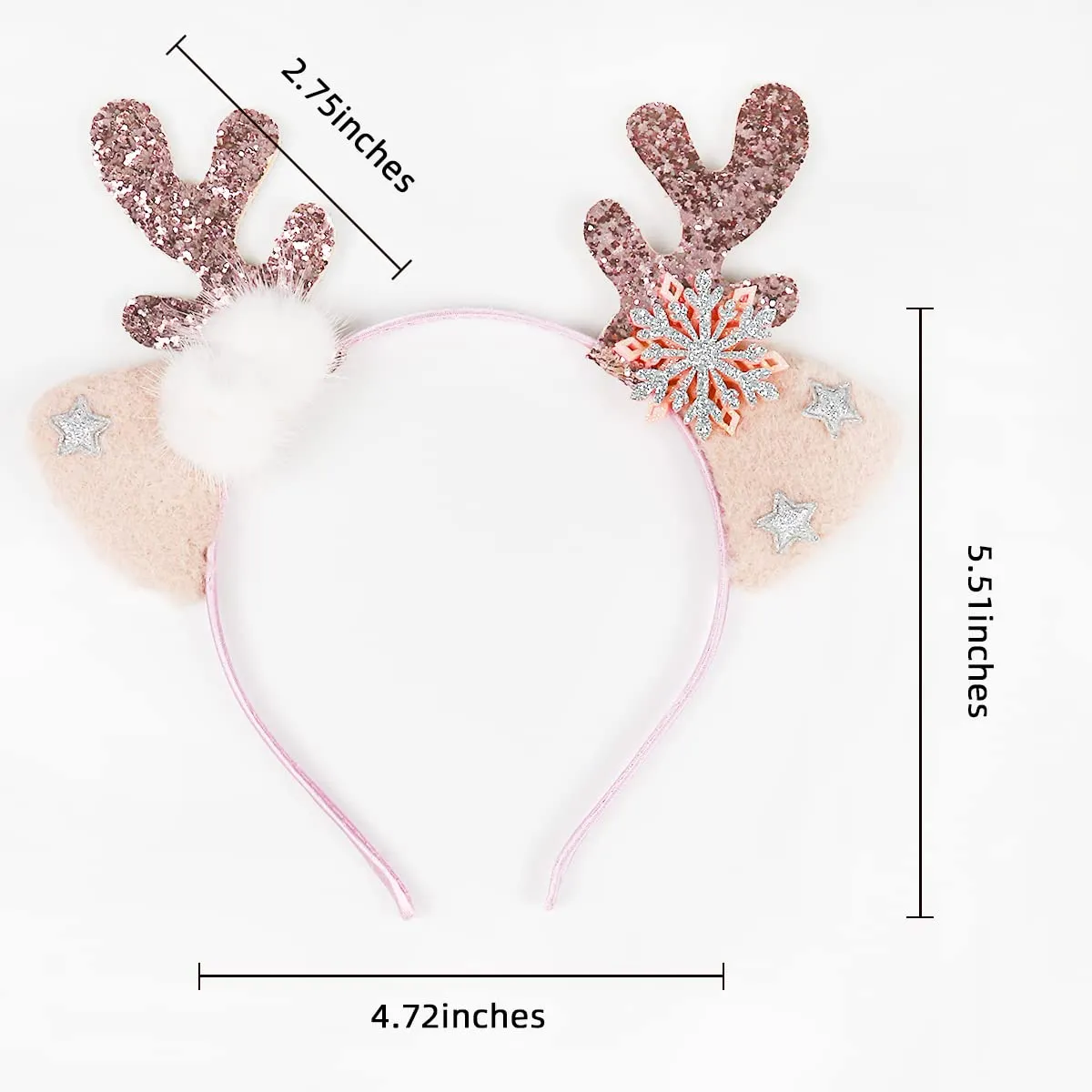 Christmas Headbands Xmas Deer Cat Hair Hoop Cute Reindeer Antlers Sequins Headband Snowflake Fuzzy Ball Headpiece Deer Horn Ears Headdress Decoration Holiday Costume Headwear Christmas Hair Accessory