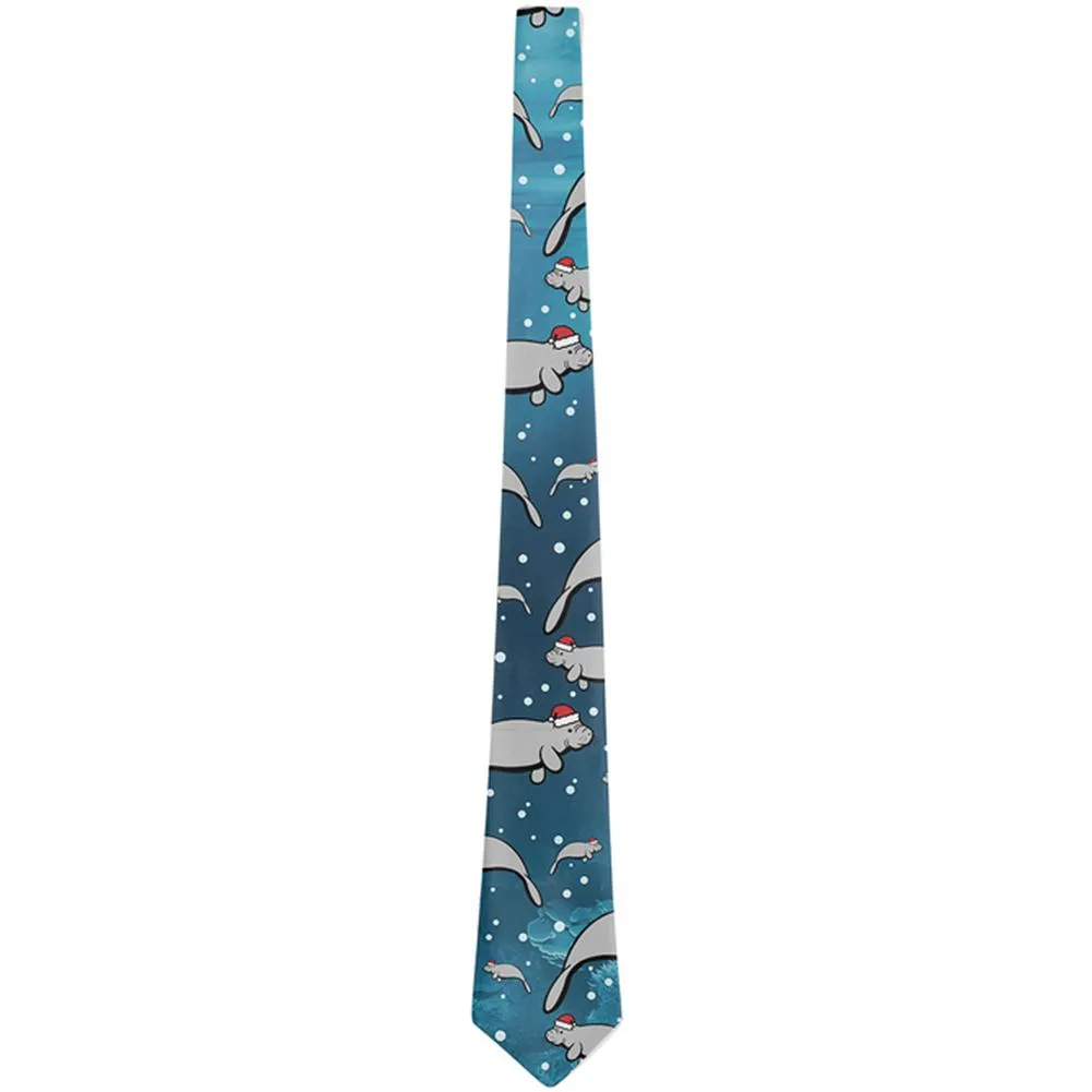 Christmas Manatee Floaty Potato Pattern All Over Neck Tie