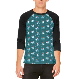 Christmas Narwhals in Santa Hats Pattern Mens Raglan T Shirt