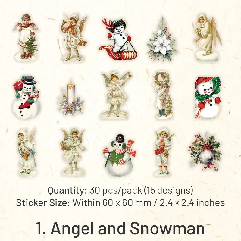 Christmas People Cartoon Clear Transparent Stickers - Girl, Angel, Snowman, Santa Claus, Tree