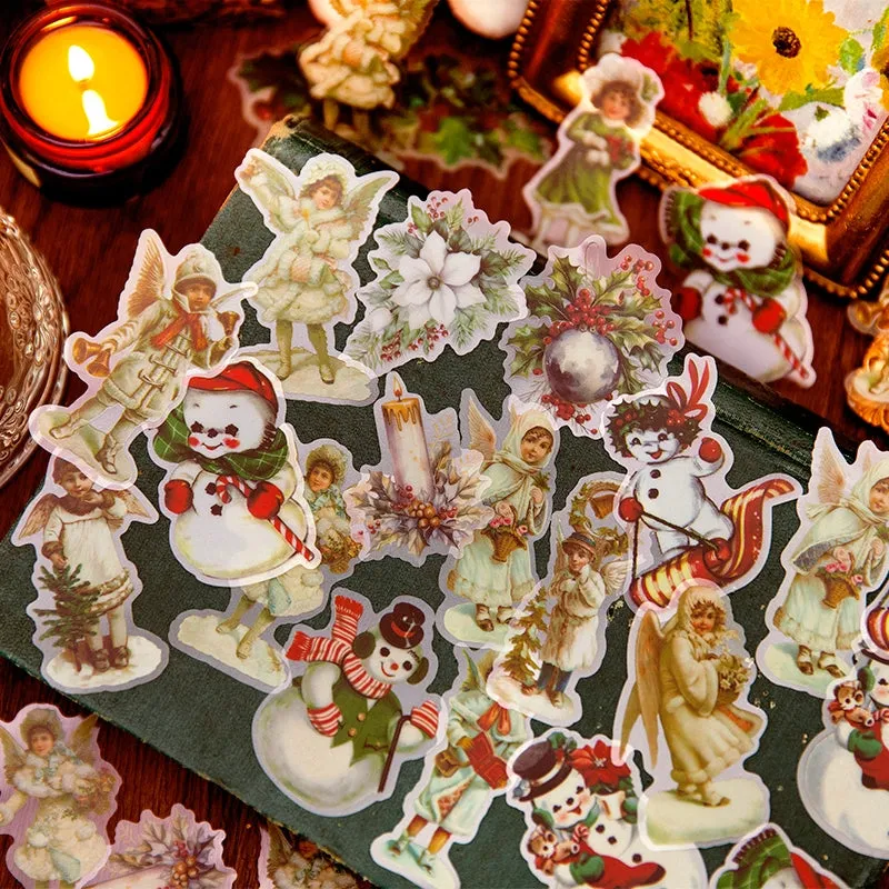Christmas People Cartoon Clear Transparent Stickers - Girl, Angel, Snowman, Santa Claus, Tree