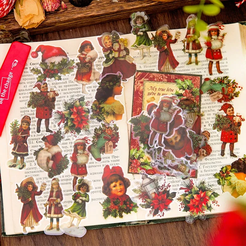 Christmas People Cartoon Clear Transparent Stickers - Girl, Angel, Snowman, Santa Claus, Tree