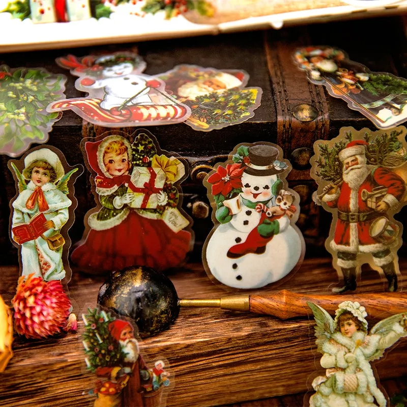 Christmas People Cartoon Clear Transparent Stickers - Girl, Angel, Snowman, Santa Claus, Tree
