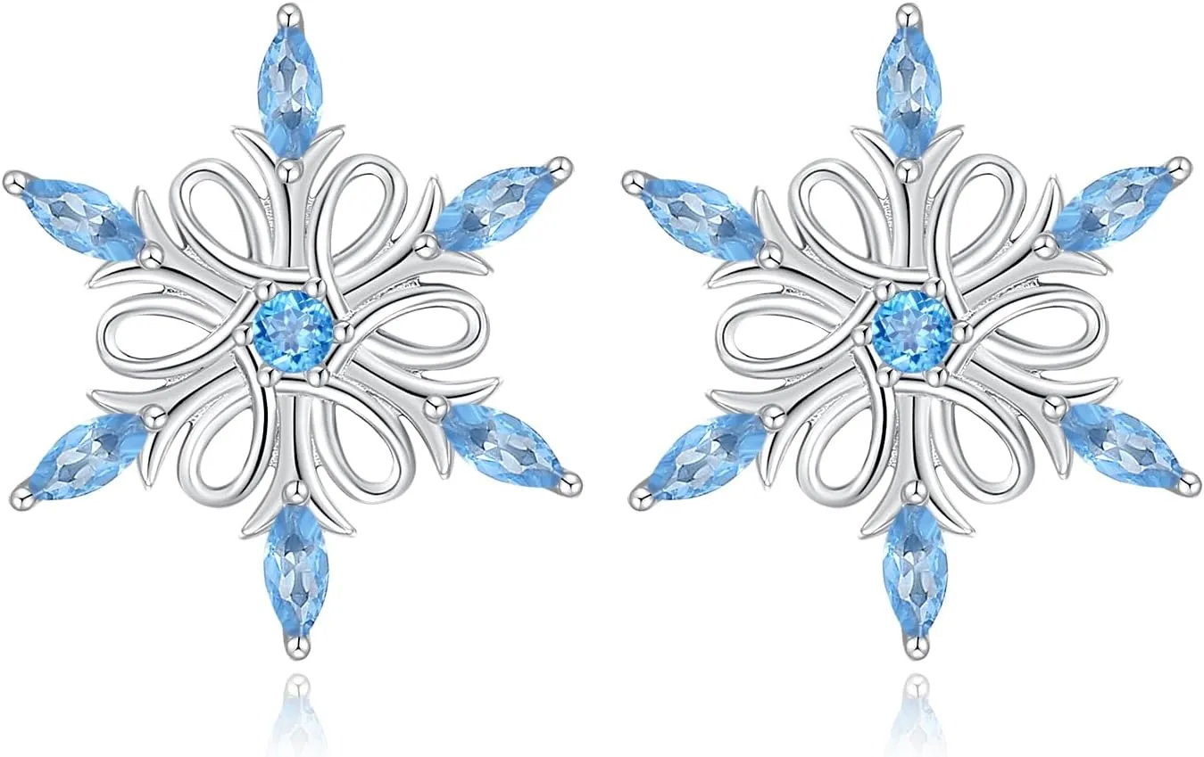 Christmas Snowflake Jewelry - 925 Sterling Silver Blue Snowflake Necklaces Rings Earrings Gifts Jewelry for Women Teens