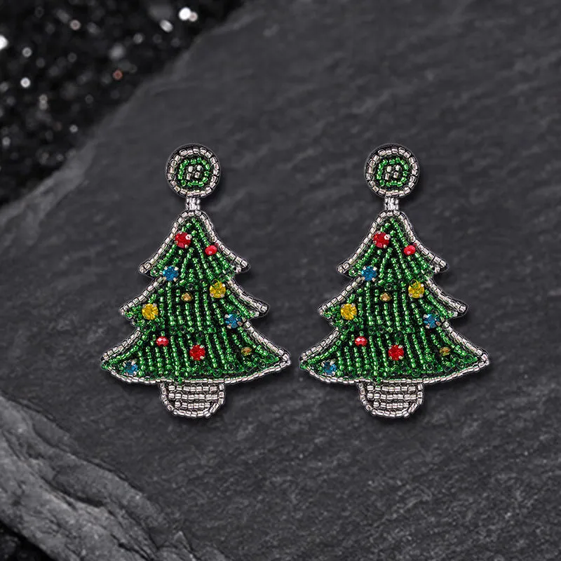 Christmas Tree Santa Cartoon Tassel Rice Bead Earrings
