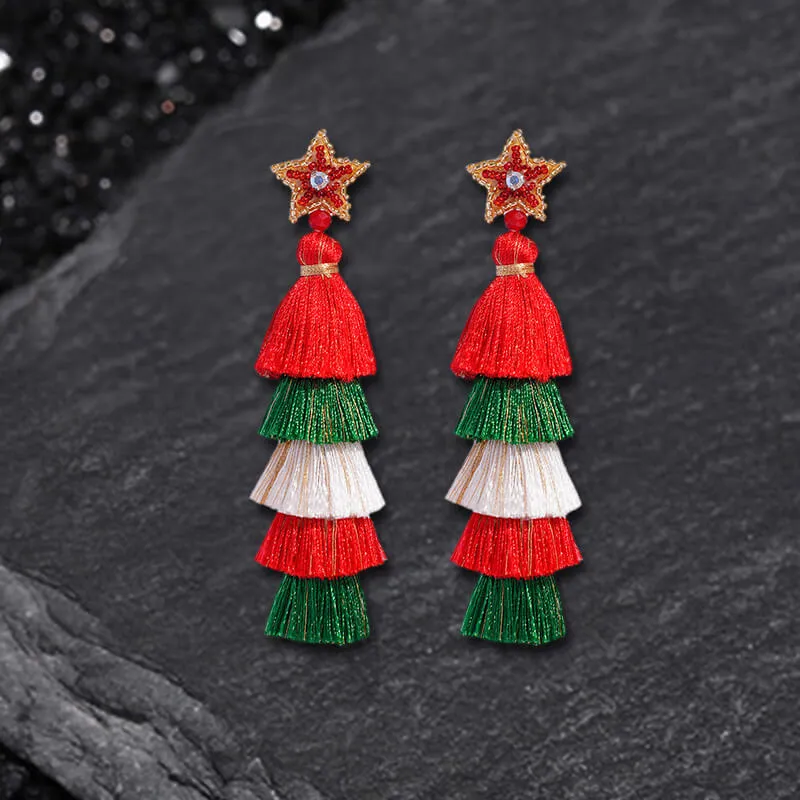 Christmas Tree Santa Cartoon Tassel Rice Bead Earrings