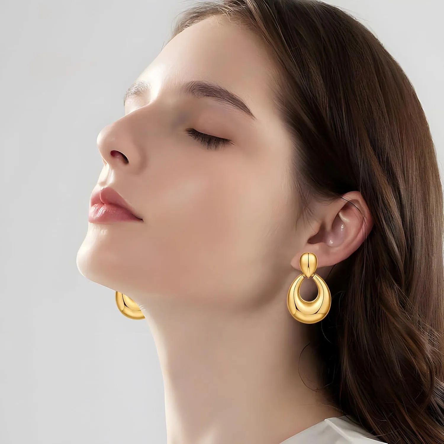 Chunky Gold Earrings for Women Trendy 14k Gold Plated Geometric Earrings Aesthetic Minimalist Statement Drop Dangle Earrings