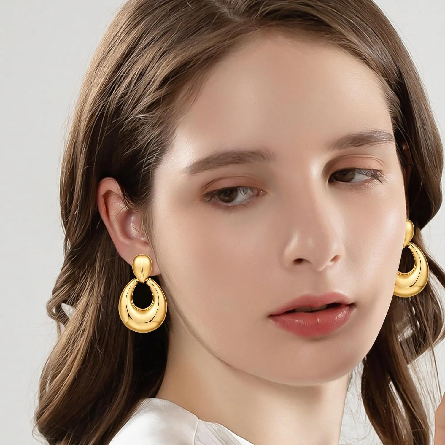 Chunky Gold Earrings for Women Trendy 14k Gold Plated Geometric Earrings Aesthetic Minimalist Statement Drop Dangle Earrings