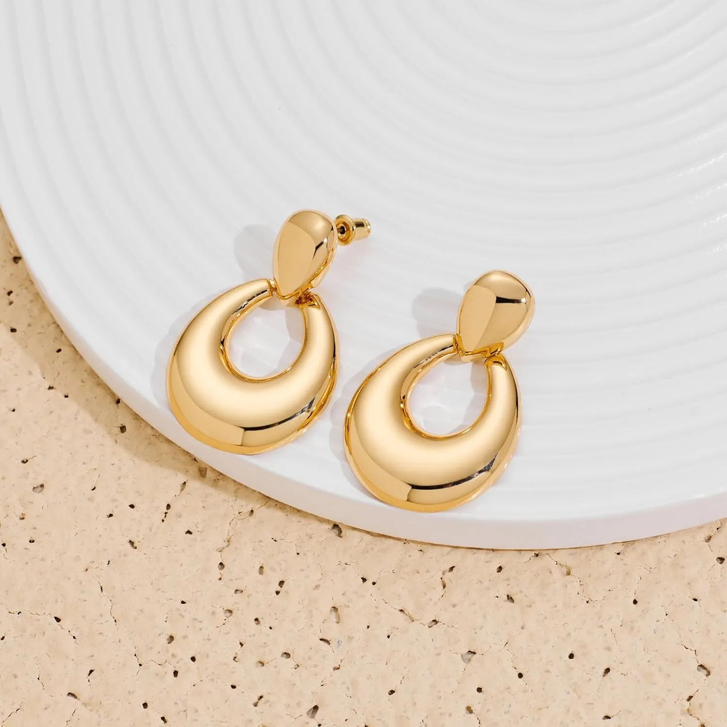 Chunky Gold Earrings for Women Trendy 14k Gold Plated Geometric Earrings Aesthetic Minimalist Statement Drop Dangle Earrings