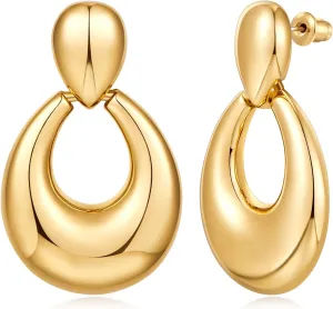 Chunky Gold Earrings for Women Trendy 14k Gold Plated Geometric Earrings Aesthetic Minimalist Statement Drop Dangle Earrings