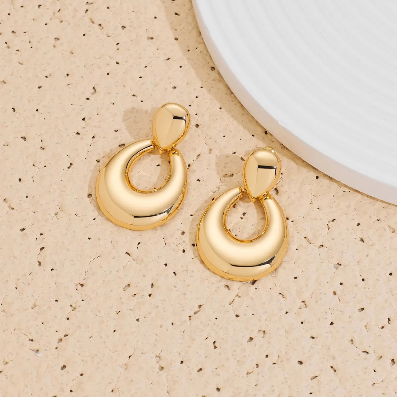 Chunky Gold Earrings for Women Trendy 14k Gold Plated Geometric Earrings Aesthetic Minimalist Statement Drop Dangle Earrings