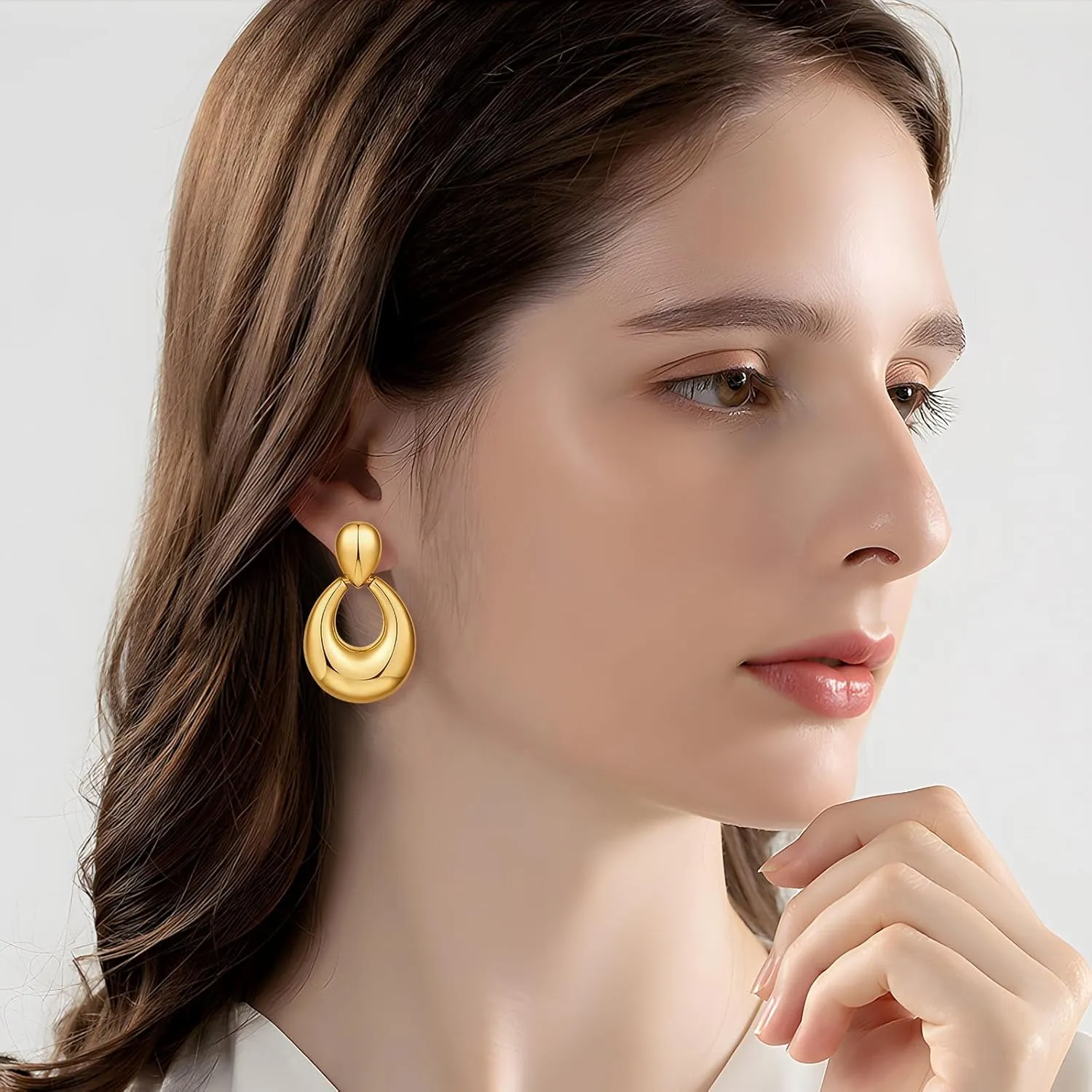 Chunky Gold Earrings for Women Trendy 14k Gold Plated Geometric Earrings Aesthetic Minimalist Statement Drop Dangle Earrings