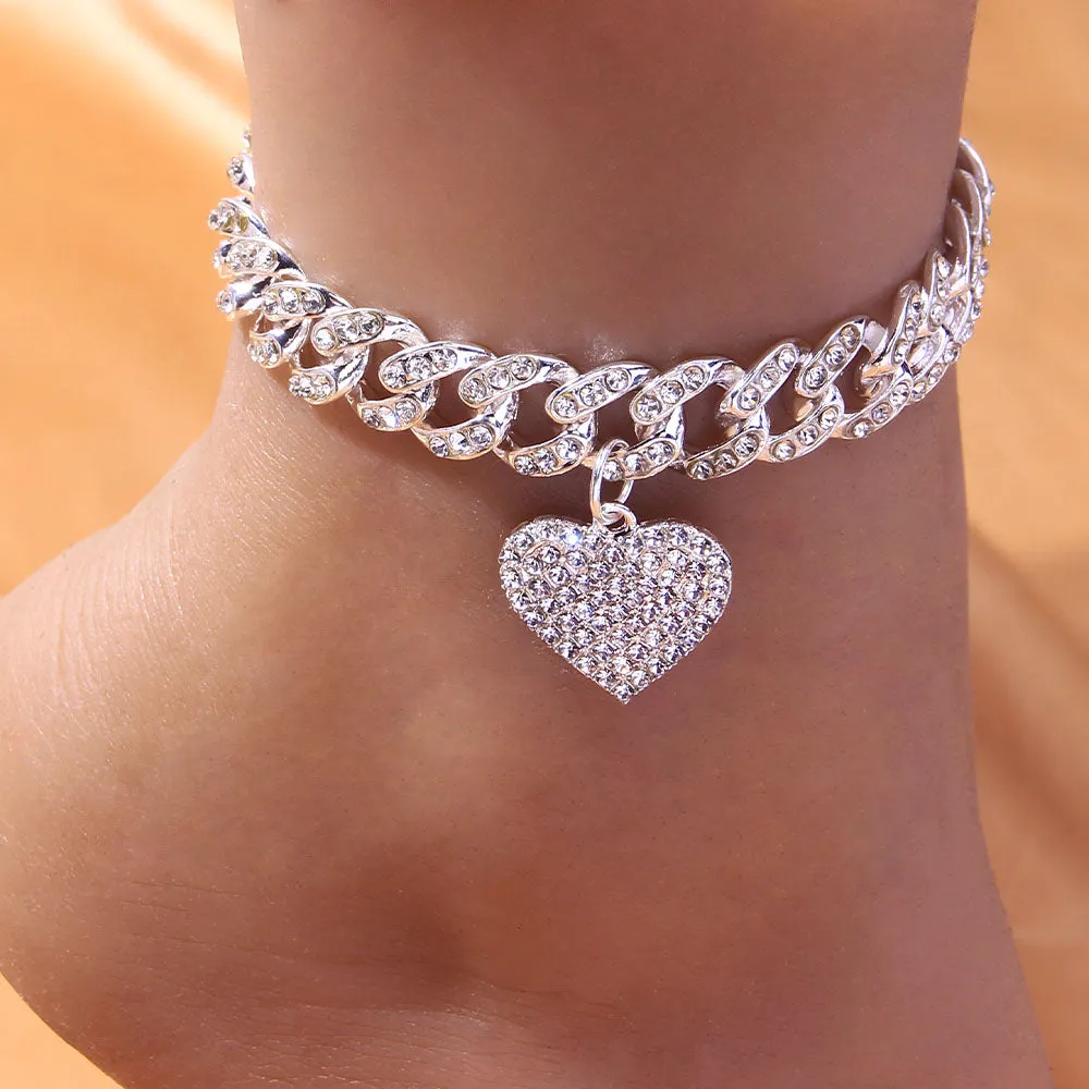 Chunky Miami Cuban Link Chain Anklet Iced Out Bracelet for Women